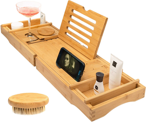 Organisateur de <span class=keywords><strong>baignoire</strong></span> en bambou réglable et pliable, plateau de bain de luxe extensible en bois pour une expérience de bain relaxante et une touche décorative - Product Image 1