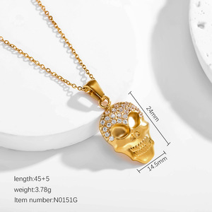 Collier pendentif crâne en acier inoxydable style hip-<span class=keywords><strong>hop</strong></span> rock, plaqué or 18 carats, étanche, bijoux pour hommes style rock - Product Image 6