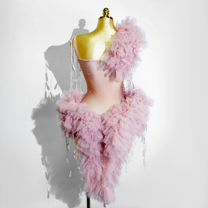 Justaucorps Romantique Éthéré 3D en Tulle à Volants, Orné de Strass Rose Cristal, pour Danseuse de Scène et Diva de la Danse de Salon - Product Image 2