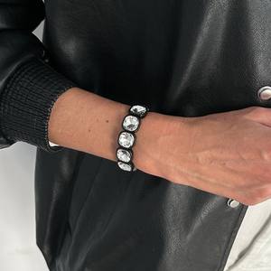 Conjunto de Pulseras Elásticas con Diseño Exagerado de Cristal y Diamantes de Imitación Cuadrados para Mujer, Joyería de Boda - Product Image 4