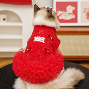 Vestido Tutú con Forro Polar para Mascotas Weiwang, Ropa Roja de Invierno para Perros y Gatos, para Osos Teddy, Bichón Frisé y Gatos sin Pelo - Product Image 4