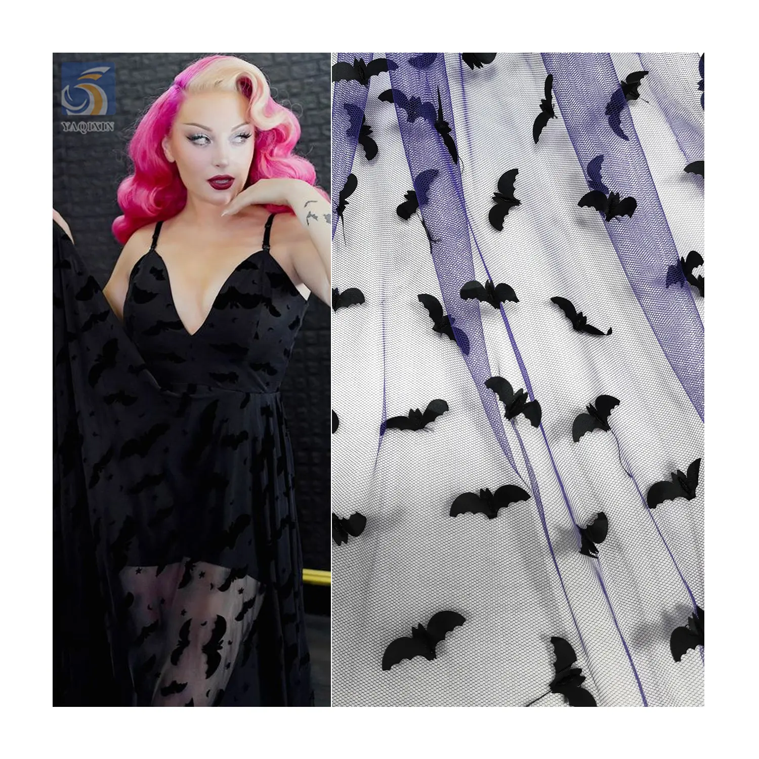 Новая модная ткань для Хэллоуина текстиль Черная летучая мышь 3D вышивка платье сетчатая ткань мягкий тюль 100 полиэфирная ткань