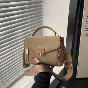 Bolsa Feminina Transversal de Couro PU com Patchwork e Blocos de Cores, Bolsa de Ombro Único Retrô com Aba para o Dia a Dia - Product Image 2