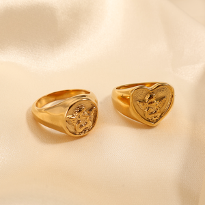 PVD แหวนสแตนเลสชุบทอง18K แหวนนิ้วหนารูปหัวใจรูป<span class=keywords><strong>กามเทพ</strong></span>เทวดาแหวนสำหรับผู้หญิง - Product Image 3