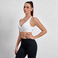 Soutien-gorge de sport pour femme à col en V, croisé sur le devant, maintien élevé, design dos évidé en forme de I, coupe ajustée, pour yoga et fitness