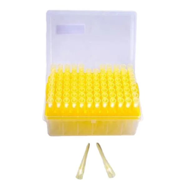 China factory Lab supplies yellow sterile pipette tips 200ul with filter racked