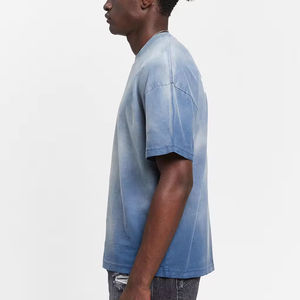 เสื้อยืดคอกลมสีน้ำเงินขาวลายไล่ระดับทรงปกติสำหรับผู้ชายฤดูร้อน ผ้าฝ้าย 100% คุณภาพสูง สไตล์วินเทจ - Product Image 5