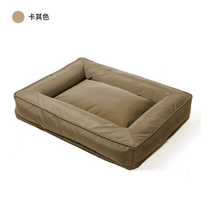 Cama Rectangular para Perro con Diseño a Cuadros Color Caqui, con Bordes Acolchados, Sofá Simple para Mascotas - Product Image 1