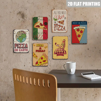 Letrero Metálico Vintage de Pizza en la Tierra, Decoración de Pared con Temática de Pizza para Cocina y Pizzería