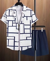 Ensemble de plage d'été pour hommes, ensemble décontracté 2 pièces, chemise à manches courtes + short, short imprimé à taille élastique, ensemble de pantalons courts