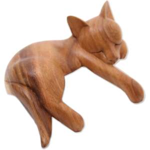 NOVICA Handmade <b>Rustic</b> <b>Home</b> <b>Decor</b> Sculpture Artisan Crafted Suar Wood Natural Finish Unique Cat Accent 3.1x6x4.7 Inches 7.4 - Product Image 3