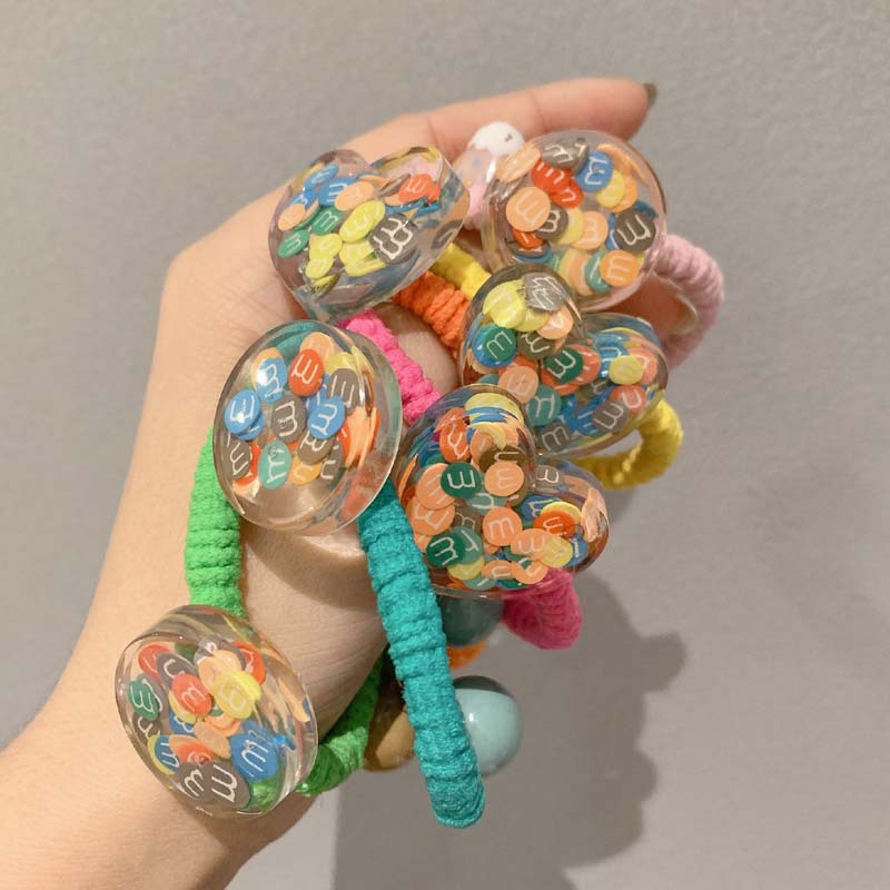 Оптовая продажа, пластиковая круглая повязка для волос в форме сердца карамельного цвета, Детские аксессуары для волос, резинка для волос с подвесками