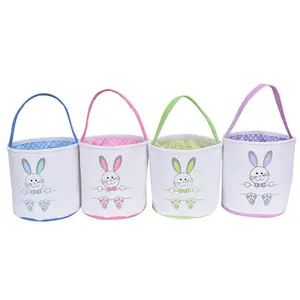 stocked low MOQ wholesale Easter 2024 decorations gift toys custom liner velvet canvas egg hunt Easter bag bunny Easter baskets