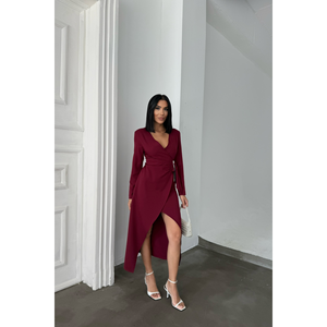 Vestido de Noche Borgoña Estilo Cruzado con Bordado y Detalles de Cuentas, Talla XL, Silueta Recta Básica, Corte Imperio Corto para Fiesta de Cumpleaños - Product Image 5