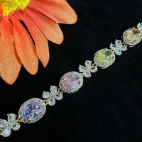 Bracelet pour femme ultra-brillant en zircon coloré, motif ovale-fleur, plaqué or, style luxe léger, haut de gamme, incontournable pour l'été