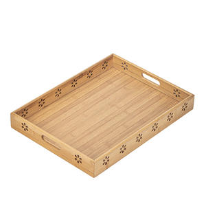 Juego de tres bandejas rectangulares con asas, diseño de flor de ciruelo, bandeja tallada para el hogar, bandeja rectangular para té y aperitivos de hotel, para frutas - Product Image 1