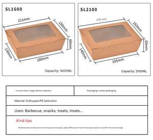 Caja de Papel Kraft Marrón para Alimentos, Personalizada OEM ODM, Desechable, para Llevar, con Ventana Transparente de PVC para Ensaladas - Product Image 4