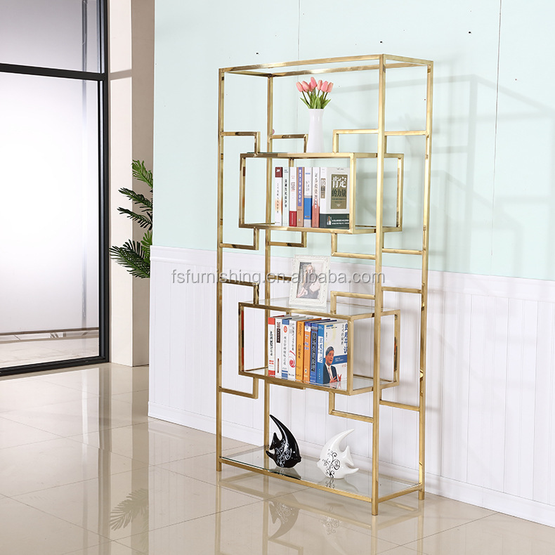 LN-1908 Горячая продажа! Дешевая цена сделано в Фошань золотистый с металлической оправой, прозрачные стеклянные Творческий книжный шкаф для кабинет