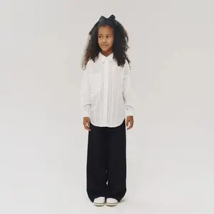 Custom Peuter Meisjes School Uniform Shirt Lange Shirt Mouw Wit Terug Naar School Knoop Down Uniform Rok Blouse Voor Kind