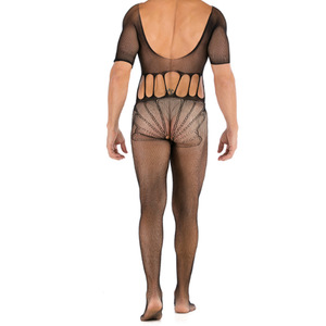 Men's <b>Fishnet</b> Bodysuit Black One Size Nylon Mesh Costume Cosplay Outfit - Product Image 2