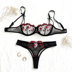 Lingerie Wanita Mewah Baru, Erotis, Transparan, Seksi, Pakaian Dalam Renda Semi Menggoda, Bordir Tipis, Set Bra - Product Image 1