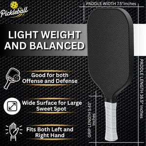 Carbon Fiber Pickleball Paddle 13.4 Mm Thickness Anti <b>Slip</b> Handle Training With <b>Nylon</b> Carry Bag Standard Shape - Product Image 2