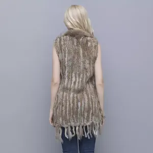 MWFur <span class=keywords><strong>Gilet</strong></span> en <span class=keywords><strong>fourrure</strong></span> de <span class=keywords><strong>lapin</strong></span> tricoté à la mode avec col en <span class=keywords><strong>fourrure</strong></span> de raton laveur Gilets <span class=keywords><strong>sans</strong></span> manches en <span class=keywords><strong>fourrure</strong></span> de mode d'hiver pour femmes dames - Product Image 2