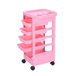 Chariot de salon mobile en plastique rose avec 4 roues, équipement de qualité pour barbier, chariot de transport en PP, utilisation à domicile pour la beauté - Product Image 2