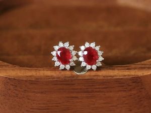 Xinfly 18K White Gold Oval <b>Stud</b> <b>Earrings</b> 1.0ct Natural Mozambique Ruby & 0.25ct Diamond Gemstone <b>Fine</b> Jewelry for Weddings - Product Image 3