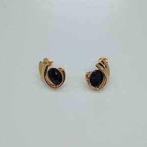 Fashion <b>Stud</b> <b>Earrings</b> 316L Stainless Steel PVD Gold Plating <b>Black</b> Stone Inlay Sustainable Resistant Jewelry - Product Image 1