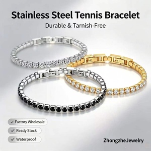 Zhongzhe Tenis Bilekliği 3mm Kare Kesim Tenis Bilekliği Şeffaf CZ Taşlı 316L Paslanmaz Çelik 18k Altın Kaplama Kadın Takısı - Product Image 1
