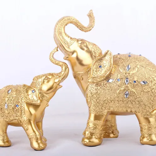 Vivid Creative Gold Silver Elephant Sculpture Exquisite Animal Statue Set Home Ornaments Bartificial Resin Crafts
