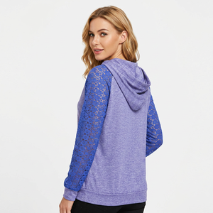 Sudadera con Capucha para Mujer, Diseño Color Block con Detalle de Encaje, Tejida, Manga Larga, Transpirable, Ropa Casual de Otoño, Venta al Por Mayor - Product Image 2