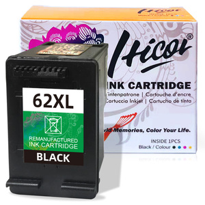 Cartouches <span class=keywords><strong>d</strong></span>'<span class=keywords><strong>encre</strong></span> noires et couleur Hicor pour imprimante jet <span class=keywords><strong>d</strong></span>'<span class=keywords><strong>encre</strong></span> HP62XL <span class=keywords><strong>62</strong></span> <span class=keywords><strong>XL</strong></span>, niveau <span class=keywords><strong>d</strong></span>'<span class=keywords><strong>encre</strong></span> visible, compatibles avec <span class=keywords><strong>HP</strong></span> ENVY 5640 - Product Image 1
