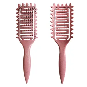 New Design Bounce Curl Define Styling Brush Custom Logo Straight Hollow Hairbrush Biodegradable Wheat Straw Vent Hair Brush Comb