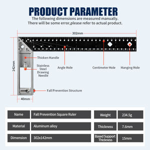 45/90 Grad Dreieck Quadrat Lineal 30cm Aluminium legierung rechtwinkliges Lineal Holz bearbeitung Versuchen Sie Quadrat für mehrere Zwecke Tischler - Product Image 6