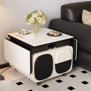 Table basse mobile avec plateau en faux marbre, pliable, réglable en hauteur, chariot d'appoint pour canapé, multifonctionnelle pour salon - Product Image 1