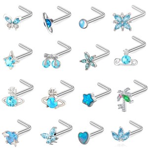 Trâm mũi phong cách Punk, đá zircon, chất liệu thép không gỉ, cỡ 20G, kiểu dáng thanh L, dành cho nữ cá tính. - Product Image 1