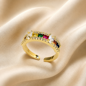 Anello Aperto Quadrato con Accenti Colorati, Anello Regolabile Creativo per Donne - Product Image 1