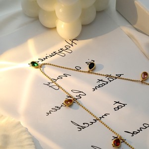 Bohemian Style Multi Color Teardrop Zircon Clavicle Chain Necklace For Women Fashionable Titanium Steel Jewelry - Product Image 4