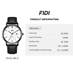 FIDI Men's Minimalist Quartz Watch Black Leather Strap Business Casual Date Display Waterproof Simple <b>White</b> Dial Wristwatch - Product Image 6