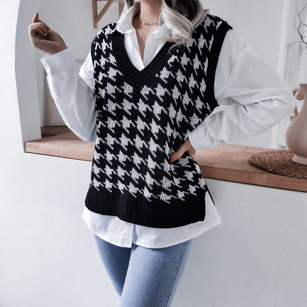 Autumn V-Neck Casual Loose Knit Vest Sweater Women Fashion
