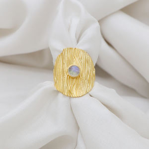 แหวนเงินสเตอร์ลิง925แบบปรับได้สีรุ้งมูนสโตนชุบทองสำหรับงานแต่งงานและงานเลี้ยง - Product Image 2