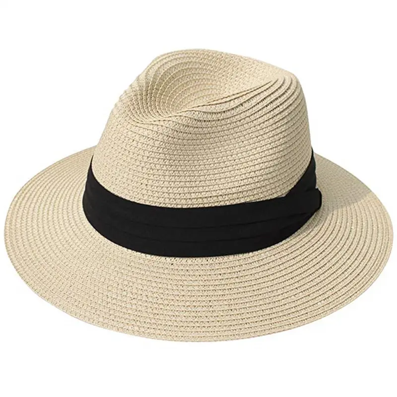 Commercio all'ingrosso delle donne a tesa larga pieghevole roll up di carta cappello di paglia fedora cappello del sole della spiaggia panama cappello di paglia