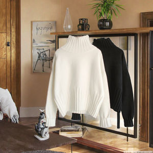 Pull en maille blanc uni à manches longues pour femme, coupe ample, style court, streetwear, séchage rapide, mode automne, vente en gros - Product Image 3