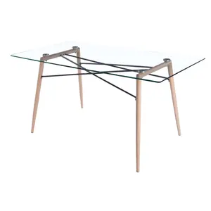 Mesa de comedor de madera con tapa de vidrio templado de 8MM, muebles para el hogar, Industrial, restaurante, Rectangular, resistente a arañazos, precio barato