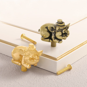 Chinese <strong>Style</strong> Lucky Pig Brass Door Handles Zodiac Pig Cabinet Pulls and Hooks - Product Image 2