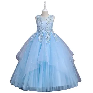 Vestido de Fiesta infantil de flores de verano de estilo elegante vestido de novia largo para niña vestido de banquete de encaje de princesa para niñas de 10 años