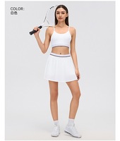 Ensemble jupe plissée de tennis 2 pièces avec bretelles fines, push-up, en maille, séchage rapide, respirant, short intégré avec poches