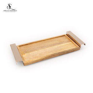 Bandeja de madera rectangular moderna con mango de hoja de metal para la decoración del hogar y restaurante para la boda de Ramadán Diwali - Product Image 3